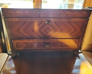 Small Hand Crafted Wood Display Chest (16x9x10) with  Brass "Turtle Feet"