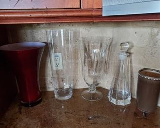 Crystal Decanter and Glass Vases