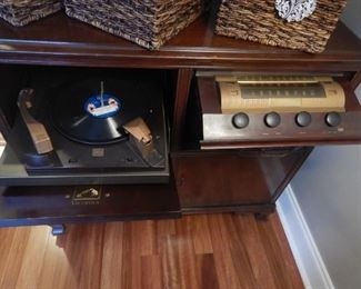 Record player and radio inside RCA Victrola cabinet
