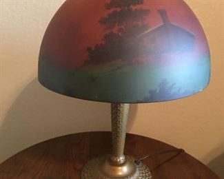 Antique Lamp with Reverse Painted Glass Shade