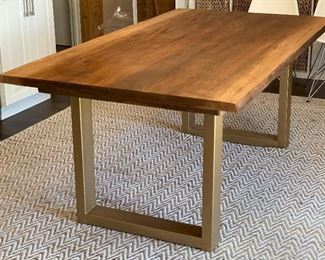 Live Edge Wood and Gold Metal Sloan Dining Table 30x40x72in HxWxD