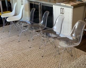 Clear & White Molded Plastic Side Chair with Eiffel Tower Base Eames Replica		
