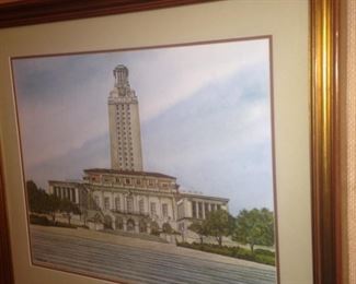 Framed and matted art of The University of Texas at Austin by Artist G. Boutwell