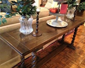 This fabulous Barley Twist sofa table opens and doubles its size.