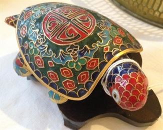 Hand-crafted Cloisonne turtle  (The English word cloisonné (cloi·son·né \ˌklȯi-zə-ˈnā) derives from the French word "cloison" that means partition.)