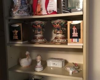 Porcelain Angel, Himalayan Salt Lamp, Christmas Candle Holders, Hallmark Ornaments, Platters, Chotskies.