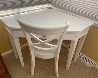 White corner desk or vanity unit with matching chair