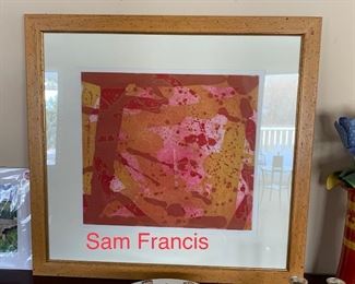 Abstract art by artist Sam Francis . Signed and numbered 13/45. The art itself measures approximately 17.5”x19.5”