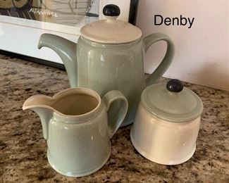 Denby teapot, creamer and sugar holder