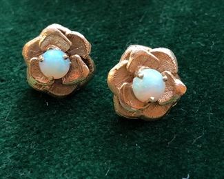 14k gold earrings with opal centers