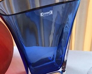 Krosno Poland Blue Crystal Vase