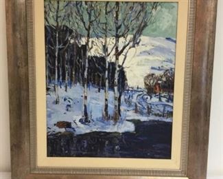 Thomas Lorraine Hunt Original Oil Painting Cabin by the Lake in the Winter https://ctbids.com/#!/description/share/318255