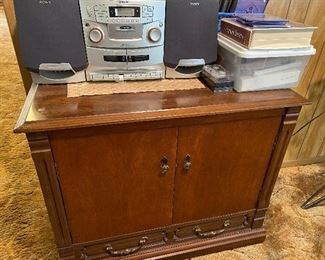 T.V., Cabinet Converted to Sewing Cabinet, Sony Disc/Radio Stereo Player