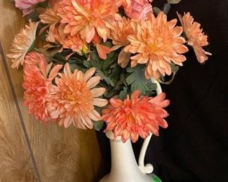 Ceramic Pitcher Style Vase with Silk Flowers
