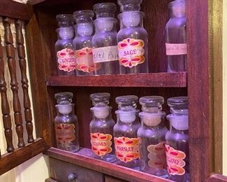 Assorted Bottles for Spices and Cabinet for Spices
