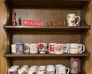 Bookshel or Nik Nak Shelf, Assorted Coffee Cups, Needlepoint Hand Crafted, Figurine