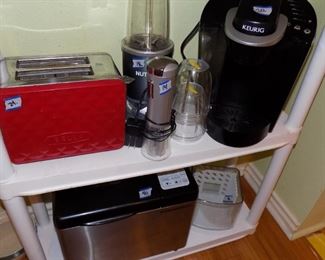 toaster, Keurig coffee, Magic Bullet, and Sunbeam bread maker
