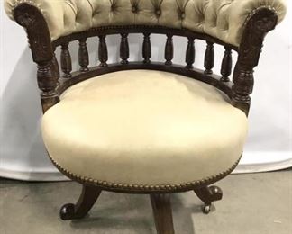 Antique Carved Leather Captains Chair W Casters
