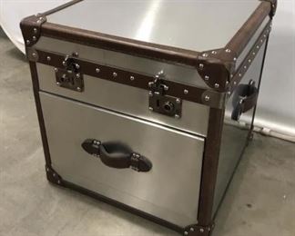 Brushed Steel Steamer Trunk Side Table
