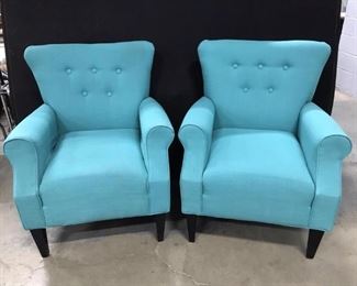 Pair Upholstered Aqua Toned Club Chairs
