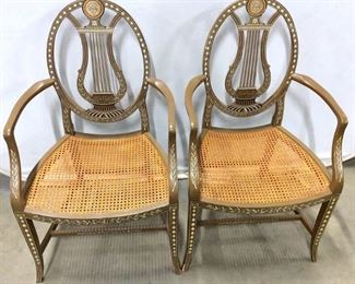 Pair BAKER FURNITURE Hand Painted Wooden Chairs
