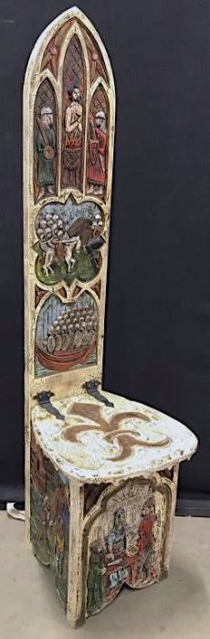 Vintage Unusual Carved Wood Bishops Chair Cathedra
