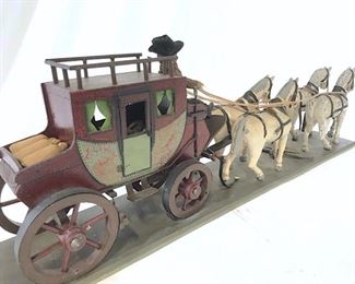Horse Drawn Coach Carriage Wood Model on Board
