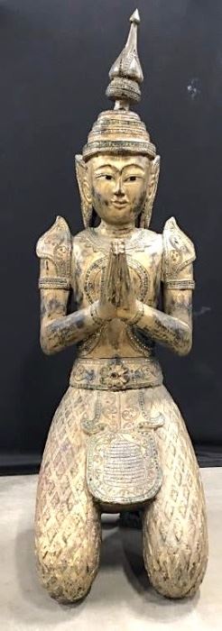 4 Foot Tall Kneeling Gold Leafed Buddha Statue
