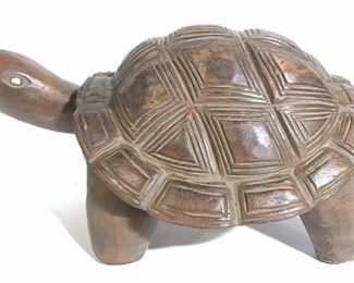 Floor Size Vintage Wooden Turtle Sculpture, Ghana
