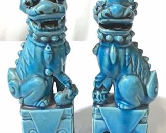 Pair Vintage Glazed Ceramic Foo Dog Figural
