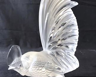 Signed Crystal LALIQUE Bantam Rooster Sculpture
