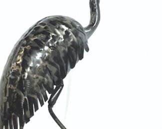 Artisanal Metal Crane Bird Sculpture
