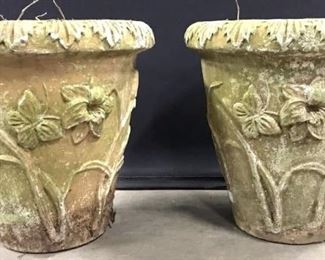 Pair Vintage Stone Planters W Daffodil Design
