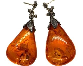 Art Nouveau Amber Drop Pendant Earrings
