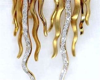 18k Yellow Gold Flame Earrings With Diamonds Italy
