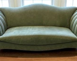 Deco Style Green Suede Sofa With Chrome Feet
