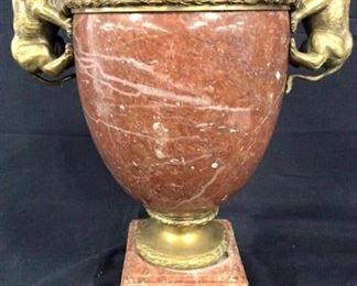 Floor Size Bronze Lion Handled Marble Urn
