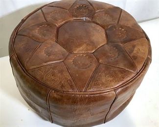 Moroccan Style Brown Leather Pouf
