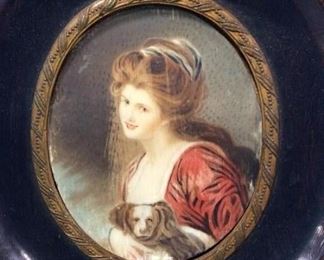 Miniature Portrait of Lady and Dog
