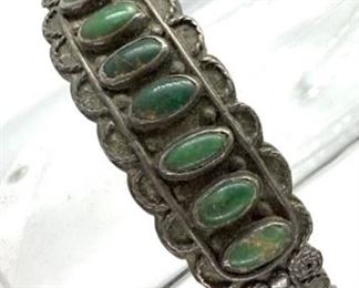 Mexican Silver Bracelet W Costume Stones, c 40s
