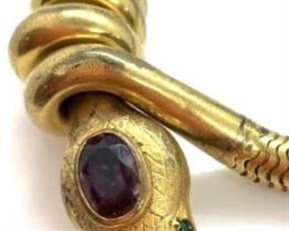 Gilded Metal Snake Bracelet W Semi Precious Stones
