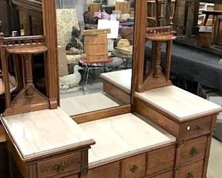 Antique Marble Topped Eastlake Mirrored Dresser
