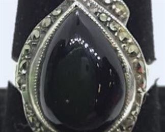 Onyx Sterling and Marcasite Ring

