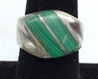 Sterling Silver Ring W Malachite Stone, Mexico
