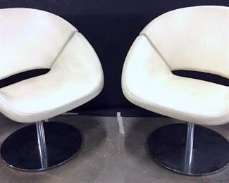 Pr Italian 1990 Leather Swivel Chairs Chrome Bases
