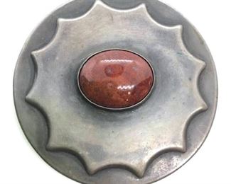 Sterling silver brooch pin, natural stone cabochon
