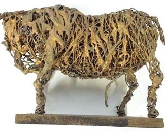 Signed Paco Valle Metal Wire BULL Sculpture
