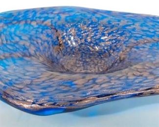 MURANO GLASS Mid Century Blue & Gold Dish
