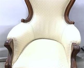 Victorian Carved Wood + Upholstered Armchair
