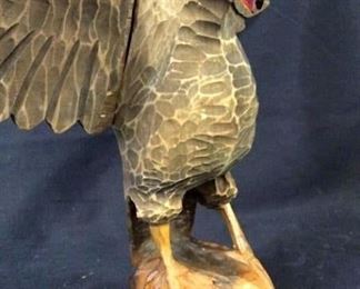 Signed Arts and Crafts Eagle Wood Sculpture
